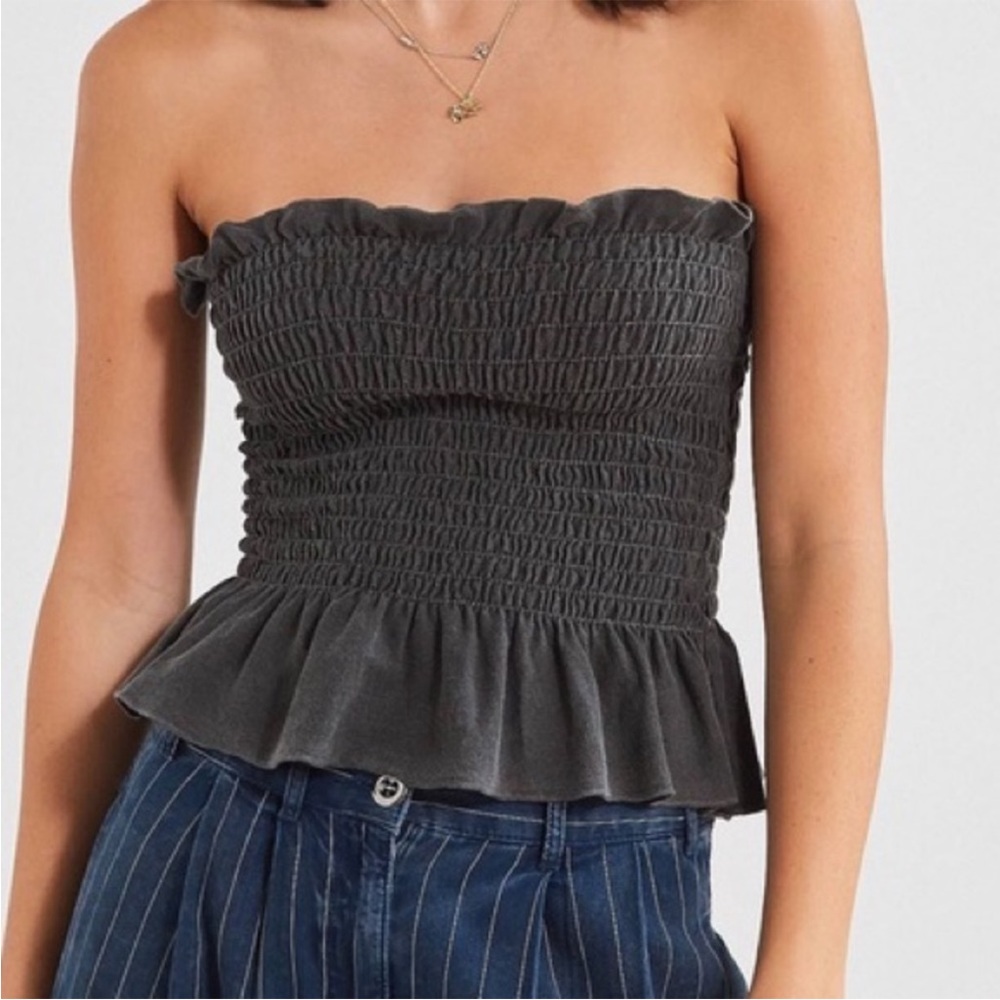 Urban Outfitters Charcoal Gray Ruched Tube Top peplum size XS